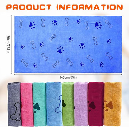 8Pcs Dog Towels for Drying, 55 x 28 Inch Quick Drying Pet Bath Towels Bulk Colorful Pet Grooming Towel Absorbent Microfiber Towel for Small Medium Large Dog Puppy Cat