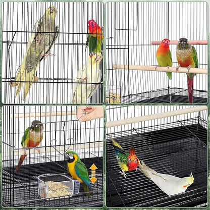 Portable Bird Cage Carrier, Travel Parrot Cage with 2 Perches, 2 Food Bowls and Tray, Metal Parakeet Cages for Small to Medium Sized Birds Cockatiels Lovebirds Canaries Budgies
