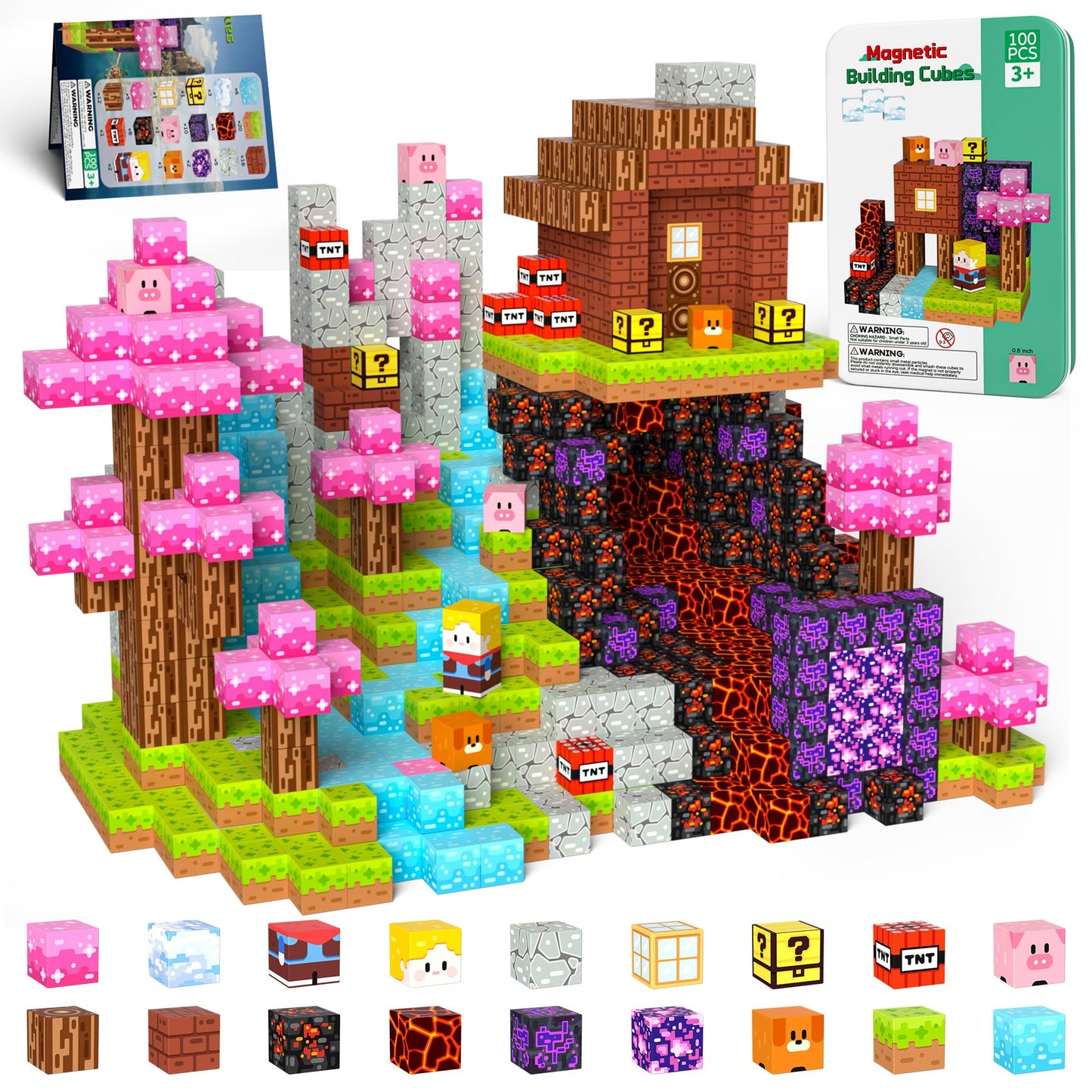 Petenjoy 100PCS Magnetic Blocks - Magnetic Building Blocks, Magnet Blocks Cubes, STEM Learning Sensory Magnet Toy for Kids Ages 3 4 5 6 7 8 9 10 11, Birthday Gifts for Boys and Girls