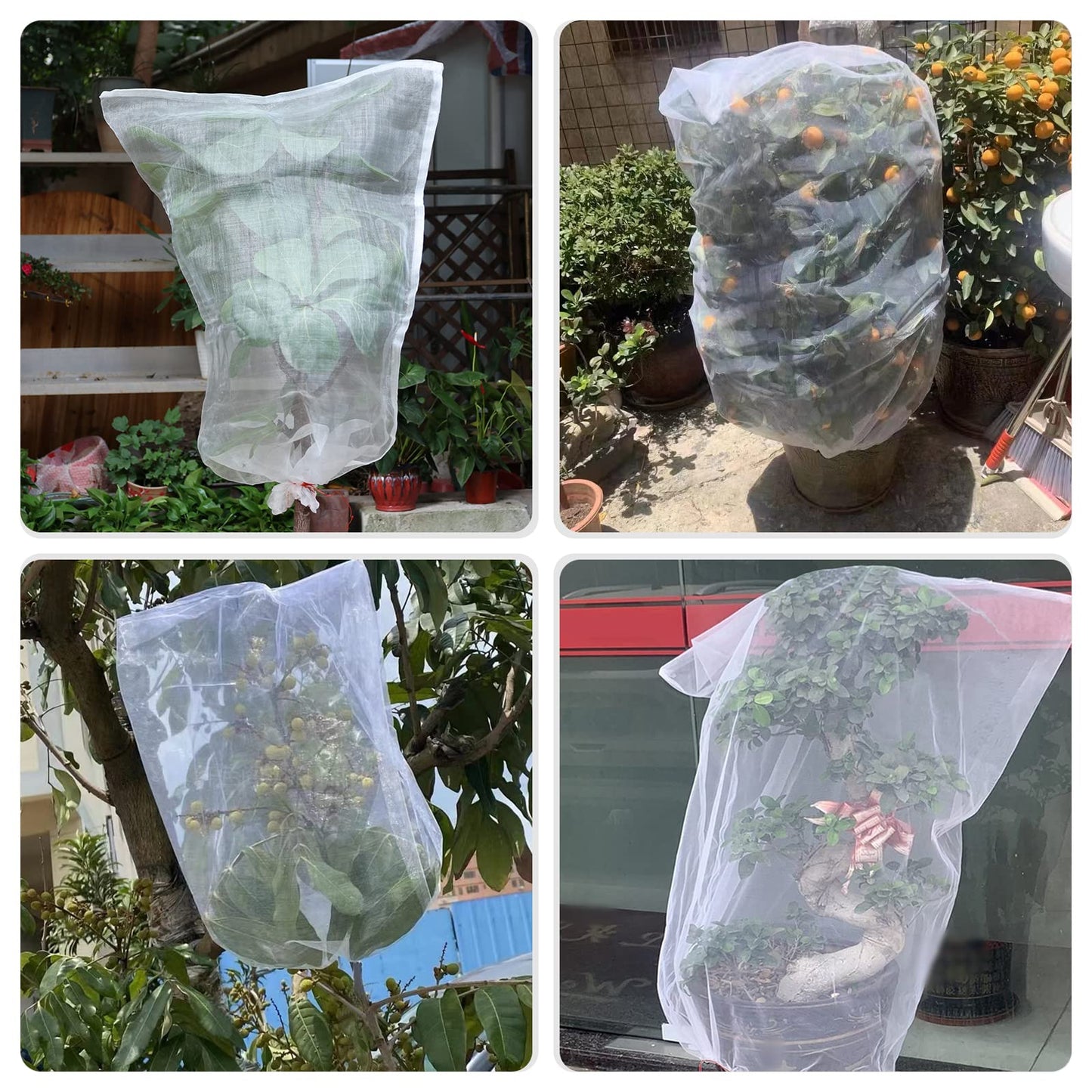 Kikhope 5 Pcs Insect Bird Barrier Netting Mesh with Drawstring- 41"x27" Garden Netting Pest Barrier Plant Cover- Fruit Tree Net for Protect Plant Fruits Flower Vegetables from Insect Bird Eating