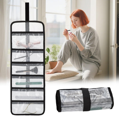 Small Roll Up Storage Bag, 6 Pockets Roll Up Tool Kit, Suitable for Mechanics, Kitchen Storage, Art Sketching, Travelling, Potter's Tools, Office Objects, Transparent and Visible, Space-Saving 2 Pack