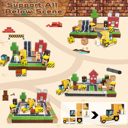 uMadeUs Magnetic Blocks for Kids Ages 4-8 – 100 Pc Construction Toys for Kids with Trucks & Cranes – 3D Pixel Cubes, STEM Building Toys for Boys & Girls Ages 3-12
