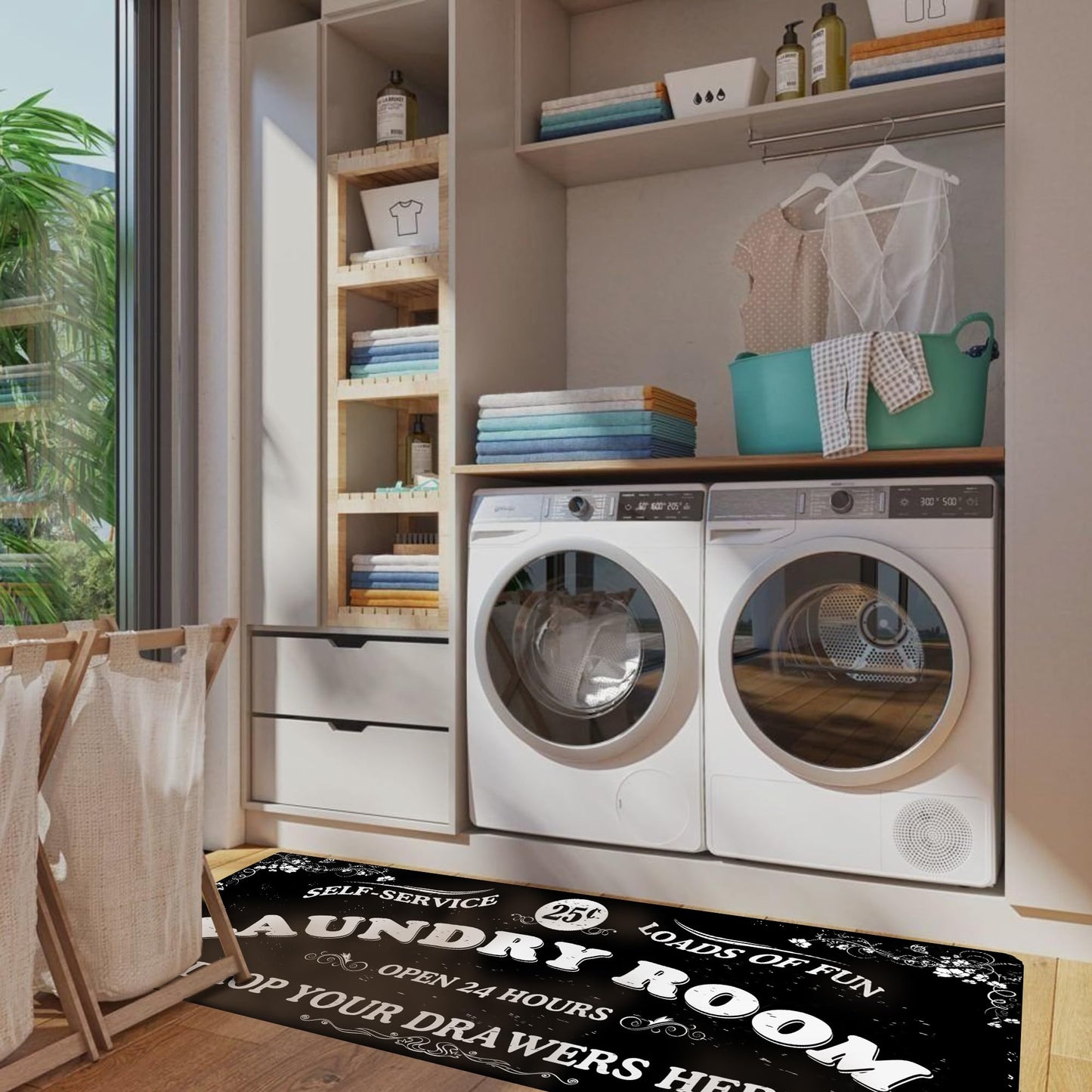 Zoke Laundry Room Rug Runner Stylish Non-Slip Laundry Room Mat 20"x47", Versatile, Waterproof Runner for Laundry, Kitchen, and Bathroom, Mudroom Decor and Farmhouse Charm