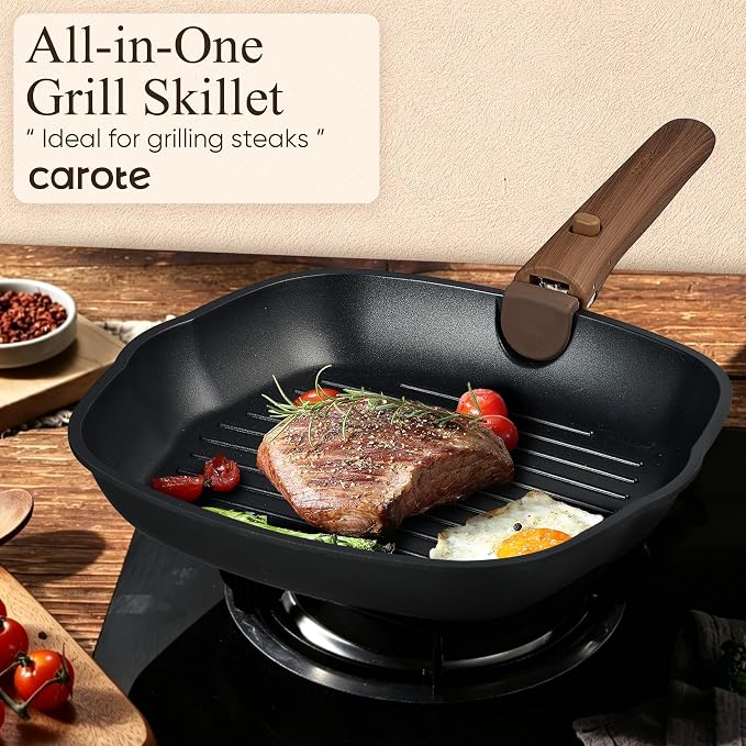 CAROTE 23pcs Pots and Pans Set Non Stick with Detachable Handle, Nonstick Cookware Sets, Kitchen Cooking Set - Camping Cookware, Oven/Dishwasher Safe, Induction Compatible