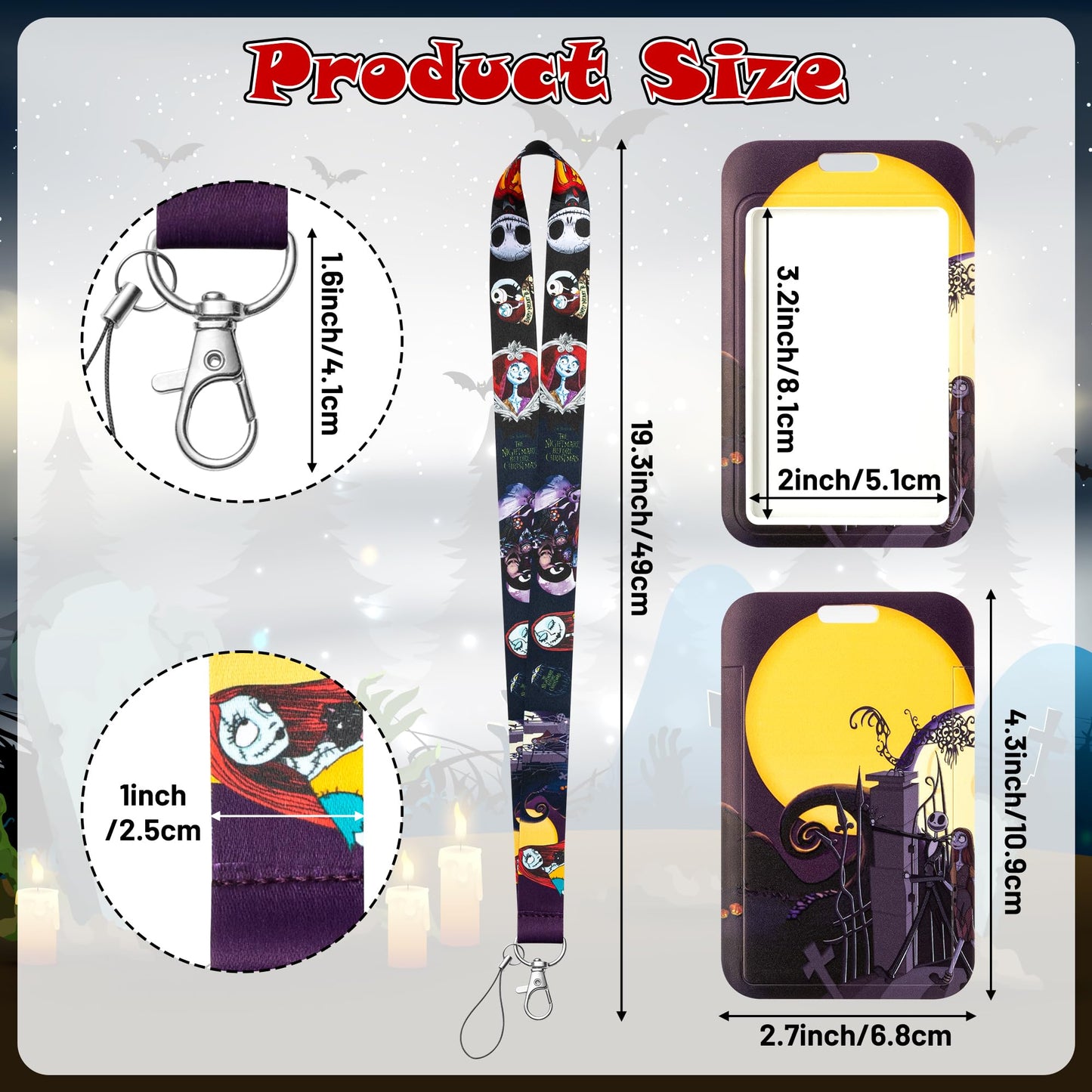 CFuguier Halloween Card Holder Lanyard - 4-Set Halloween Gothic Style ID Badge Card Holder Neck Lanyard Women Men Teacher Nursing Student Nurse Office School Cell Phone Car Key Chain Wallet USB Flash