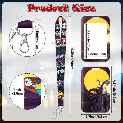 CFuguier Halloween Card Holder Lanyard - 4-Set Halloween Gothic Style ID Badge Card Holder Neck Lanyard Women Men Teacher Nursing Student Nurse Office School Cell Phone Car Key Chain Wallet USB Flash