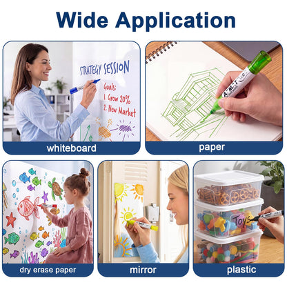 AFMAT Dry Erase Markers, Liquid Bullet Tip Whiteboard Markers with Visible Ink Window, Low Odor & Non-Toxic, 3X Large Capacity, No Residue for White Board, Classroom, Office, Home, Bright Blue,12 Pack