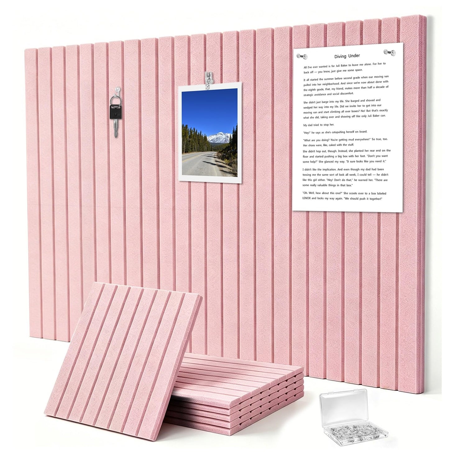 G Gamit 0.47" Thick Felt Pin Board 36"x24" Large Cork Board Alternative 6 Pack 11.81"x11.81"Felt Bulletin Board Wall Tiles Notice Board with 30 Pushpins for Home Office School(Fine-Coral Pink)