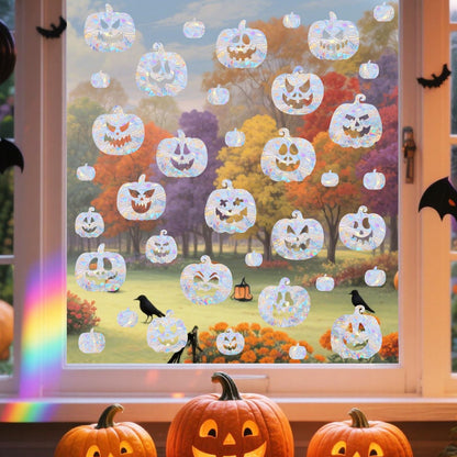 Pumpkin Window Cling Halloween Window Clings Static Clings for Glasss Windows Sun Catcher Rainbow Stickers Ainti Collision Windows Decals for Bird Strike Halloween Decorations