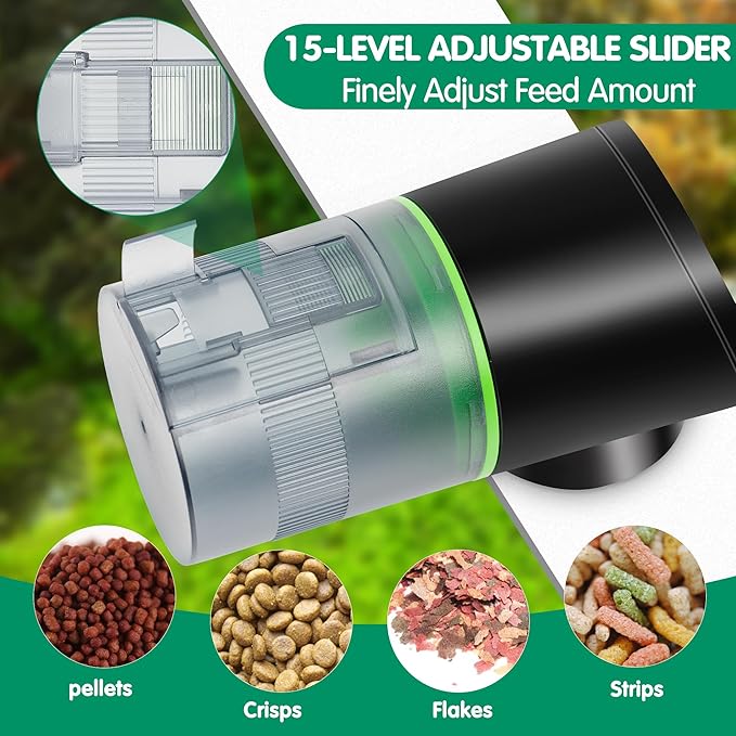 Automatic Fish Feeder with Type-C Cable Fish Feeder Automatic Dispenser for Vacation Small Tank/Betta/Turtle Upgraded Moisture-Proof Container (Rechargeable)