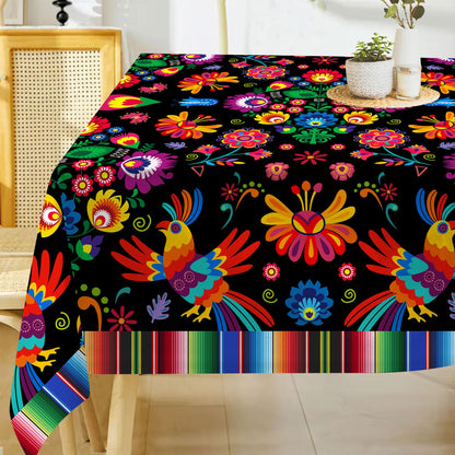 Hexagram Mexican Tablecloth 54x78 Inches Rectangle Halloween Cinco De Mayo Fiesta Waterproof Table Cloth for Home Party Dinner Decorations Black