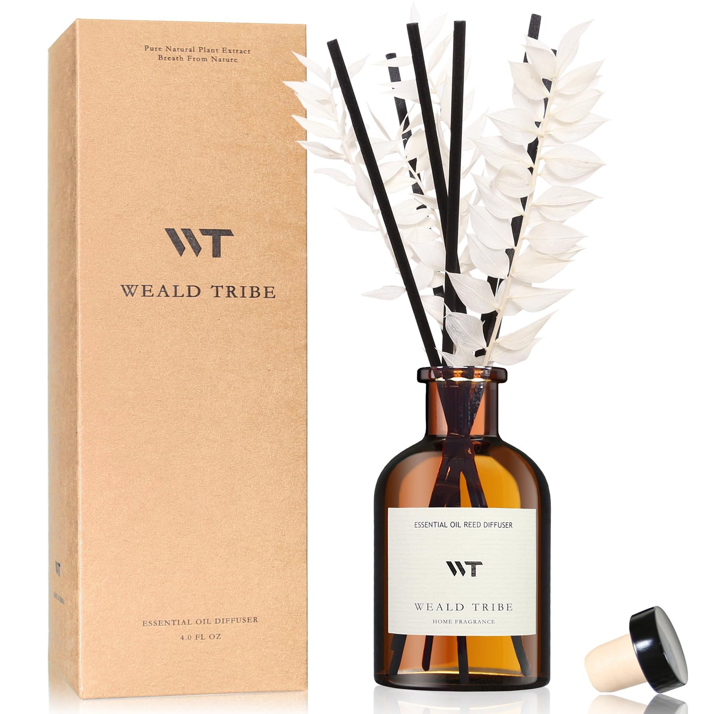 WEALD TRIBE Flower Reed Diffuser Set Vanilla Cinnamon Scent for Bathroom Air Fresheners | 4.0 fl oz Essential Oils with Sticks Home Fragrance Defusers | House Bedroom Office Shelf Decor & Gift