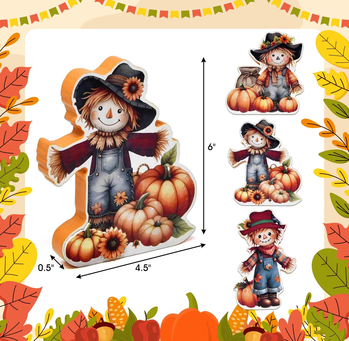 Gift Boutique Thanksgiving Scarecrow Wooden Decor Set of 3 Fall Tiered Tray Autumn Table Centerpiece Wood Standing Signs for Halloween Home Decoration