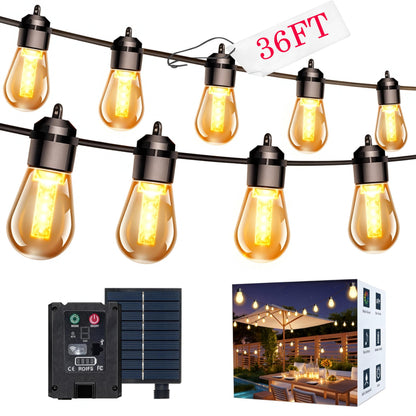 Honche Solar Outdoor Party Lights Waterproof LED IP66 with 15 Edison Bulb Warm White String Lights Patio Lights for Christmas Camping Wedding Birthday Backyard Gazebo Party Decor