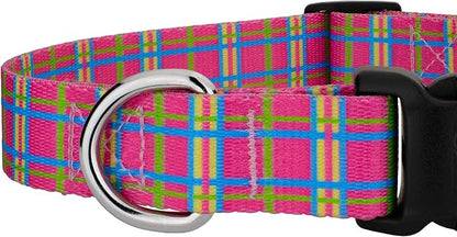 Country Brook Petz - Bubblegum Pink Plaid Everyday Collar and Leash - Plaid and Argyle Collection Featuring Charming Designs (1 Inch, Large)