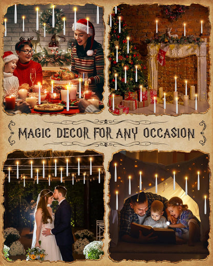 Floating Candles with Wand - 12 Pack Christmas Decorations Magic Flameless Candles Flickering Warm Light LED Hanging Candle Remote, Battery Operated Candles for Christmas Outdoor Indoor Party Decor