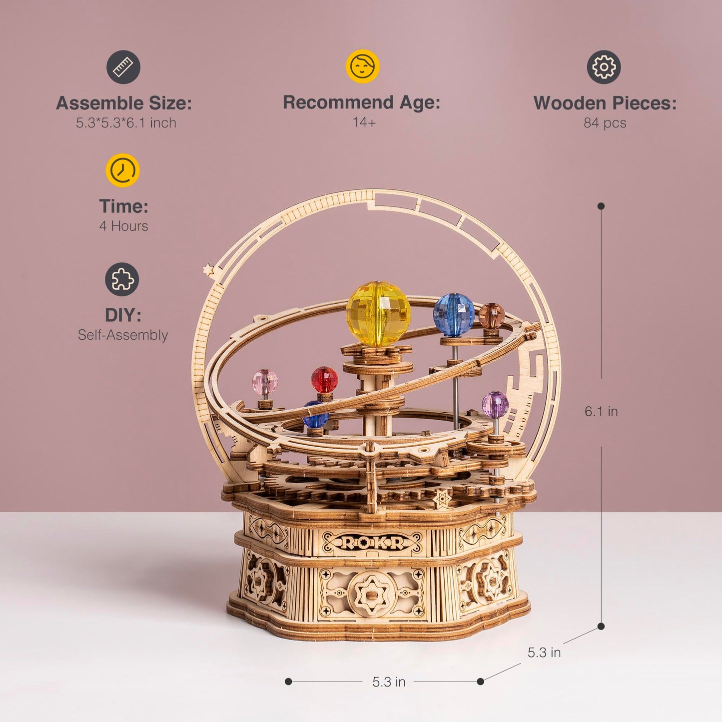 ROBOTIME 3D Puzzles for Adults Model Kits for Adults Hobbies for Men/Women Rotating Starry Night Wooden Puzzle Music Box AMK51