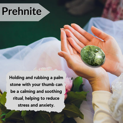 Amazing Gemstone Prehnite Epidote Crystals and Healing Stones - Large Palm Stone Crystals Piedra - Crystal for Good Luck, Positive Energy, Meditation - Unique Stocking Stuffers, Gifts for Women, Men