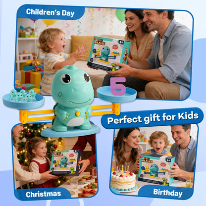 ISMETACU Dinosaur Math Balance Toy for Kids Ages 3-7, Montessori Number Blocks Learning & Educational Dinosaur Toys for Kids 3-5 and Math Games for Kids 5-7,Ideal Gift for Kids (Basic Blue)