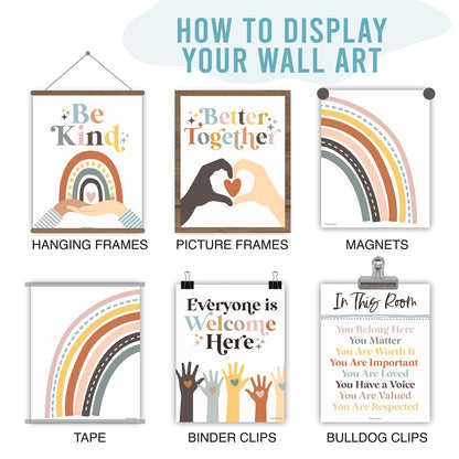 Hadley Designs Diversity Posters For Classroom Elementary –6 Inclusive Everyone Is Welcome Classroom Decor, Safe Space Sign Preschool Kindness Posters For Classrooms, Boho Multicultural Poster