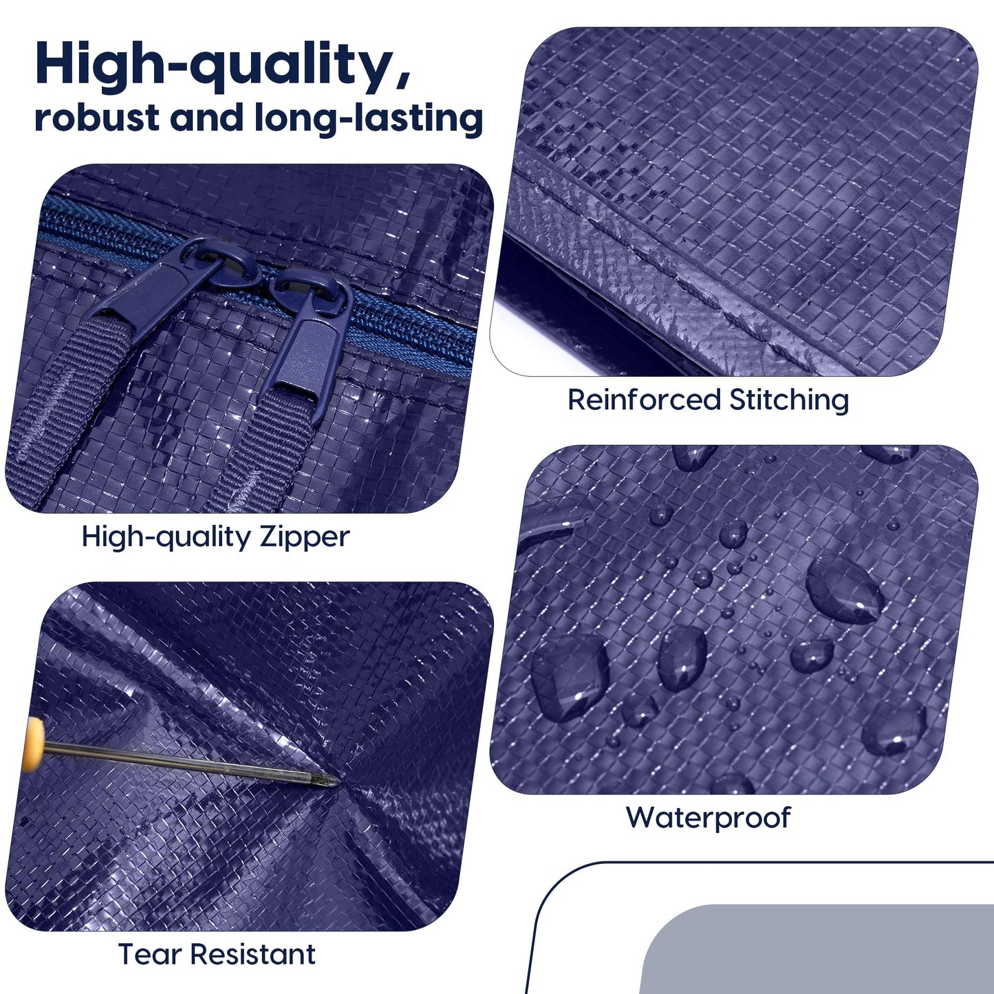 RMOHRO 6 Pack Moving Bags Heavy Duty 210GSM with Full-Open Side Zipper, 93L 220lbs Waterproof Foldable Storage Totes for College Dorm Move-In, Moving Boxes Alternative & Home Organization, Blue