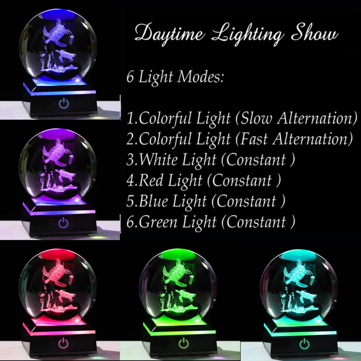 Qianwei Sea Turtle Gifts for Women 3D Crystal Ball 3.14'' - Laser Sea Turtle Decor Glass Animals Turtle Figurines Statue Stuff for Room Decorations Turtles Night Light