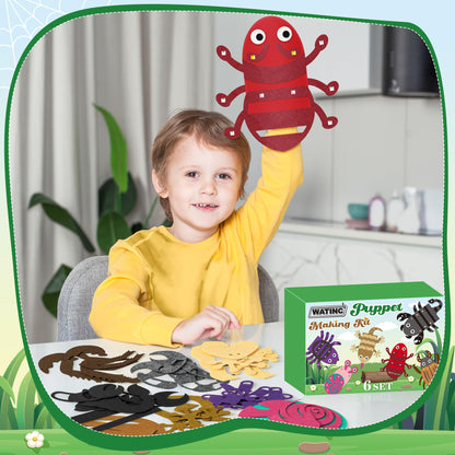WATINC 6Pcs Hand Puppet Making Kit, Art Craft Felt Sock Puppet Toys, Creative DIY Make Your Own Pompoms Wiggle Googly Eyes Storytelling Role Play Party Supplies Gift for Girls Boys (Insect Animals B)