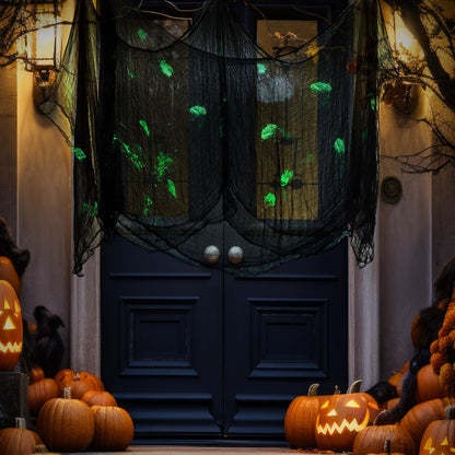 Boao 85" X 197" Halloween Cheesecloth Luminous Large Creepy Cloth for Crafts Halloween Gauze Fabric Decorations Haunted Cheesecloth for Stairway, Wall, Window, Outdoors Doorways Decor(Black-glow)