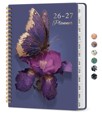 Planner 2026-2027, Academic Year Weekly and Monthly Calender Planner, from Jul 2026 - Jun 2027, Spiral Bound School Planning Book, Perfect for Teacher, Student, Women & Men, A5 (6.3" x 8.5"), Royal Flutter
