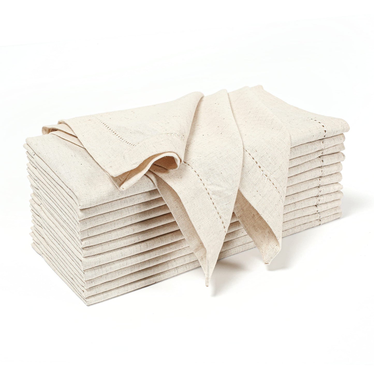Hausattire Cloth Dinner Napkin Flax Fall Hemstitched Mitered Corner 20x20 Inch Natural Easter Basket Decor Soft Durable Table Linen Napkins Ideal, Cocktail Parties