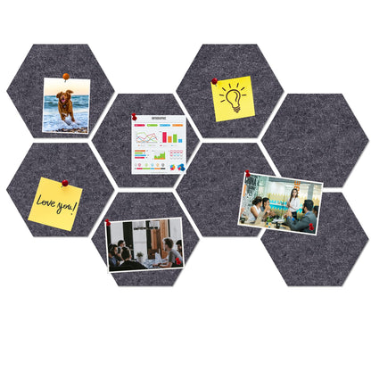 HULAVO Large Hexagon Felt Cork Board Tiles, Self Adhesive DIY Felt Bulletin Board Pin Board with 35 Pushpins for Office School Home Wall Decor Stickers Memos Photos Display(Deep Grey)
