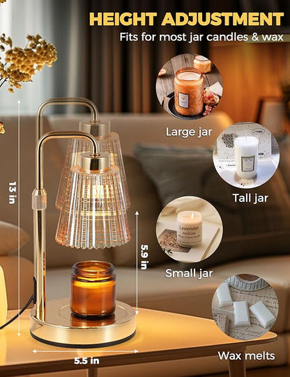 GODONLIF Gold Candle Warmer Lamp with Cycle Timer, Birthday Gifts for Women Mom Her, House Warming Gifts New Home Room Decor, Wax Melt Warmer for Jar Candles with 2 Bulbs