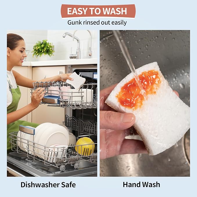 Natural Dish Sponge 48 Pack, Non-Scratch Scrub Sponge, Eco Multipurpose Kitchen Sisal Fiber Cellulose Sponge, Odor-Less Dual-Sided for Dish Washing & Household Cleaning