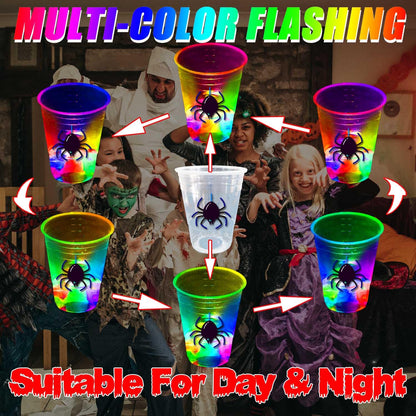 mishunyus 40 Pcs Glow in The Dark Halloween Party Cups - Pumpkin Bat Ghost Theme, Plastic Drinkware for Adults Party Supplies