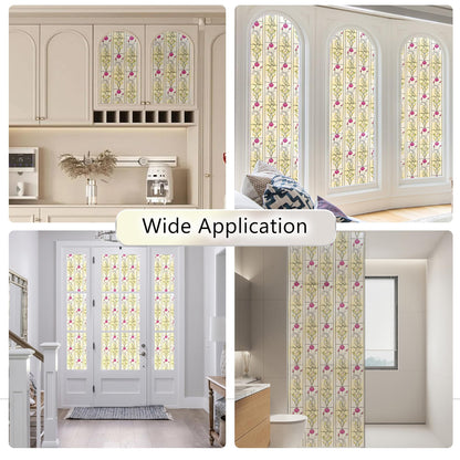 KESPEN WINDOW FILMS Window Privacy Film Stained Glass Frosted Glass Films Decorative Window Film with Rose Flower Static Cling Non-Adhesive Stickers Heat Control for Home, 17.5 Inch X 6.5 Feet