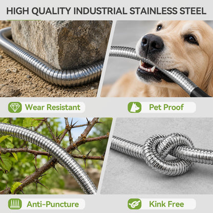 SPECILITE Expandable Garden Hose 50 FT, 304 Stainless Steel Heavy Duty Metal Water Pipe with Adjustable Nozzle - Flexible, Kink Free, Leak-Proof, Lightweight, for Outdoor, Yard, Lawn, Car Washing