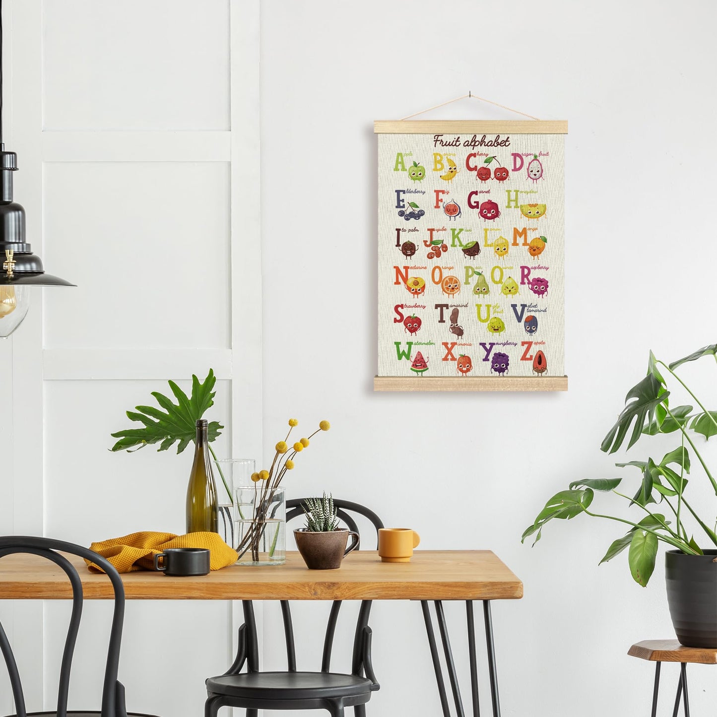 BCUANGD ABC Kids Wall Art - Fruit Alphabet Educational Wall Decor Poster Hanger with Wood Frames, Cute Classroom Wall Hanging Canvas Decor for Playroom Nursery Toddler Kids Room, 12x16 Inches