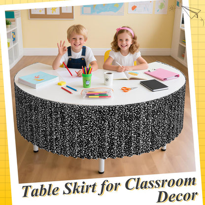 AKAIXI 12FT Black and White Composition Table Skirt Ruffle Teacher Desk Skirts for Classroom Decorations Table Cover Skirt for Kidney Shaped Desk Party Supplies Kindergarten Office Bookcase Cabinet