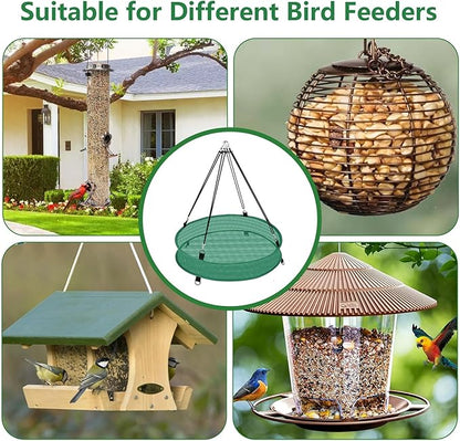 Lettry 2Pcs Bird Seed Catcher Tray with 8pcs Plastic Stakes for Hanging Bird Feeder Platform, Birdseed Hoop for Outdoor Garden Hanging Tray (Green, 18inch)