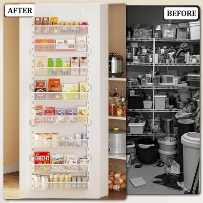 Over the Door Pantry Organizer, 8-Tier Over the Door Spice Rack with Adjustable Baskets, Wall-Mounted or Hanging Shelves for Kitchen, Laundry Room, Bathroom(White, 16.65"W x 5.2"D x 72.6"H)