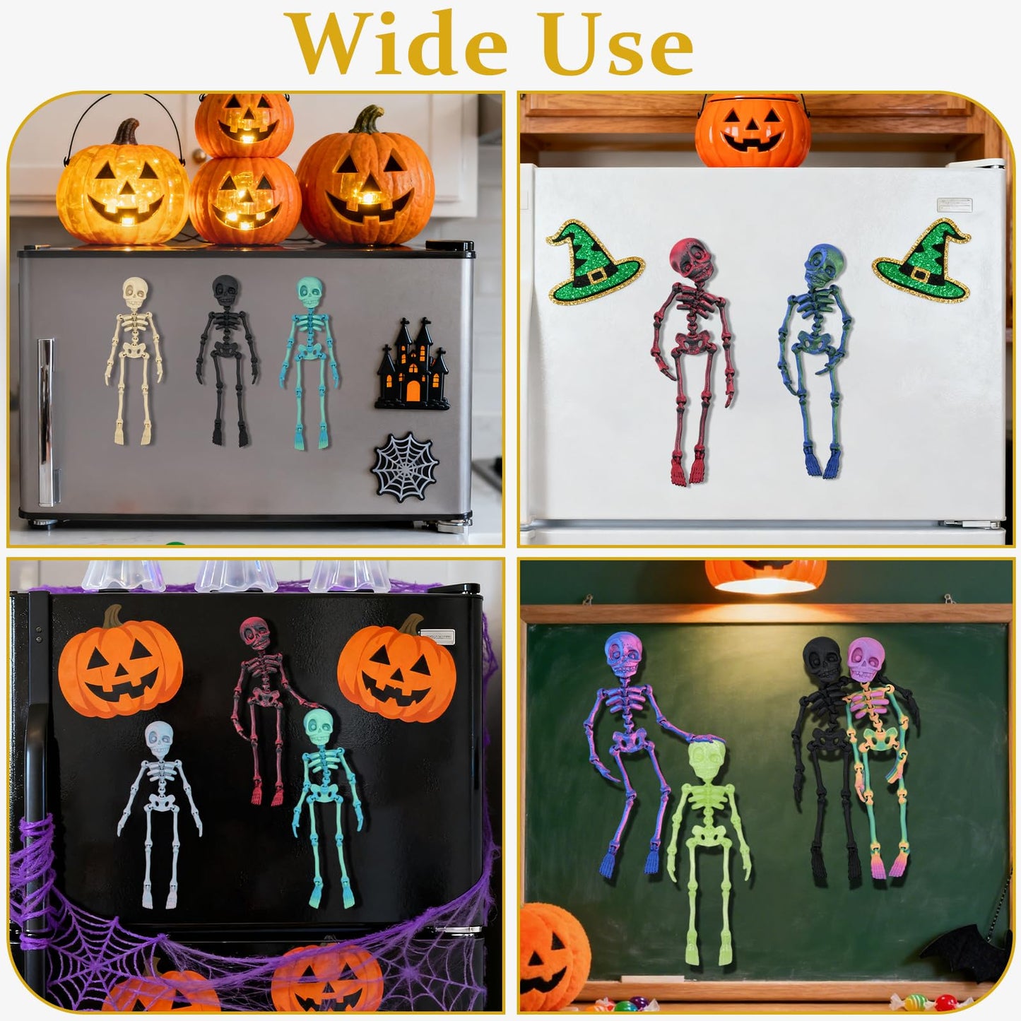 ZMJY 15-Pack Poseable Skeleton Magnets for Fridge - 3 Glow in The Dark, Articulated Refrigerator Magnets with Strong Hold, 3D Printed Halloween Decor for Office, Locker, Gothic Home Decor