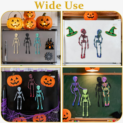 ZMJY 15-Pack Poseable Skeleton Magnets for Fridge - 3 Glow in The Dark, Articulated Refrigerator Magnets with Strong Hold, 3D Printed Halloween Decor for Office, Locker, Gothic Home Decor