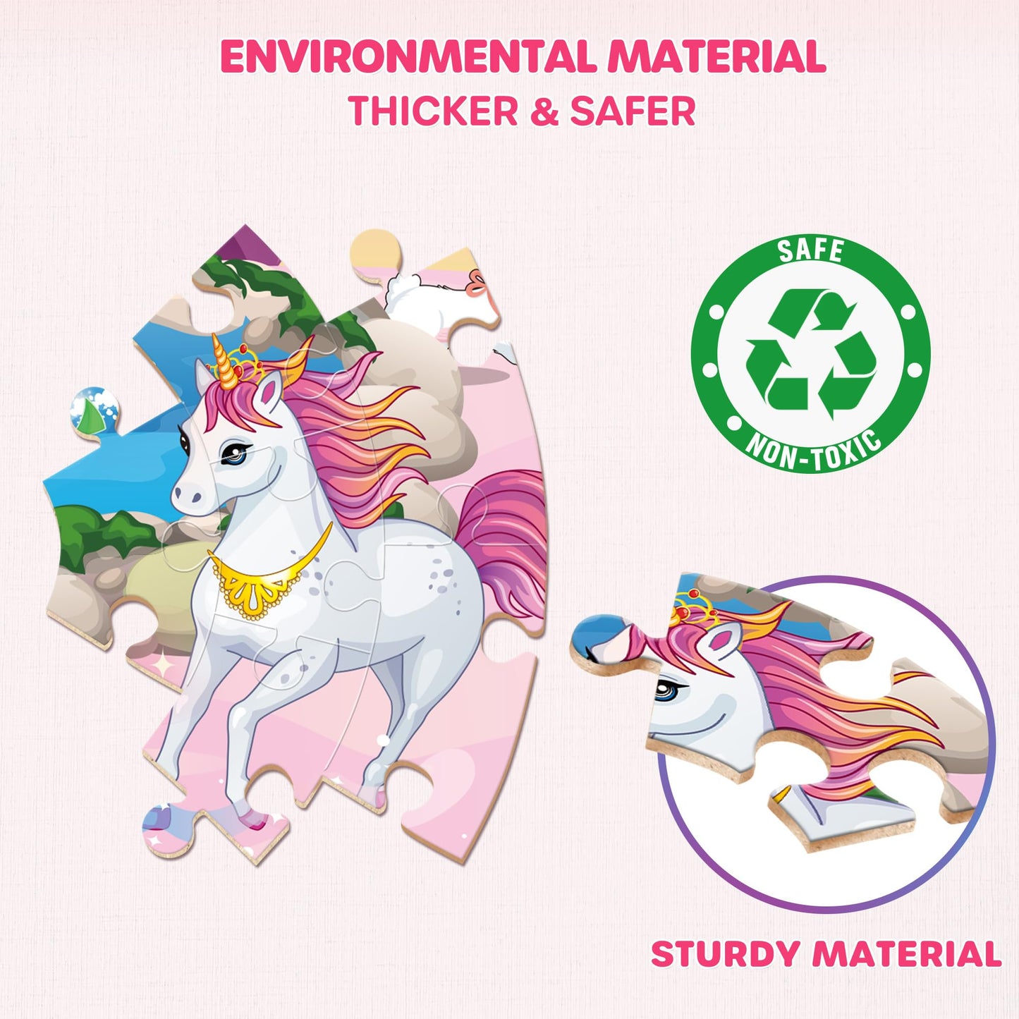 SYNARRY Unicorn Princess Mermaid Fairy Floor Puzzle for Kids Ages 3-5, Large 70 Piece Wooden Puzzle for Kids Ages 4-6, Preschool Toys Gifts for 3 4 5 6 7 8 Years Old Boys Girls Children