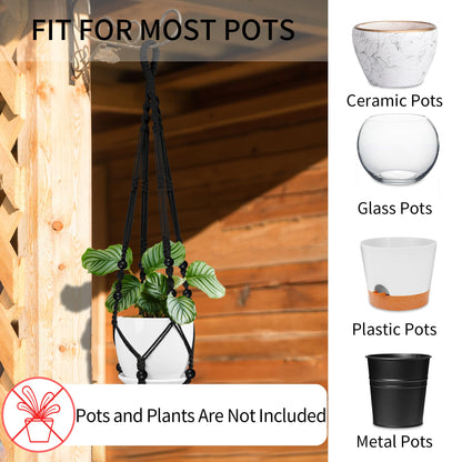 IDEEEPAN Macrame Plant Hanger - Fits 4 to 13 inches Pots for Indoor Outdoor, 35"/29"/23" Different Sizes Set, Black (POTS NOT Included)