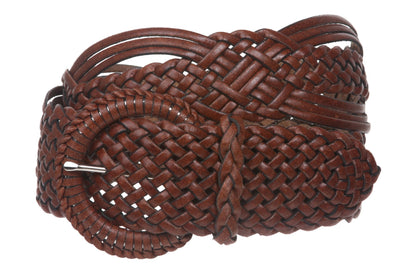 2" (50 mm) Genuine Leather Braided Woven Belt, Tan | M/L