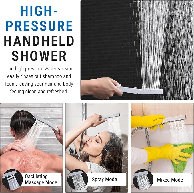 G-Promise All Metal 10 Inch Rain Shower Head with Massage Mode Handheld Spray Combo, 3-Way Diverter with Pause Setting, Full Body Coverage, Modern Bathroom Upgrade (Chrome)