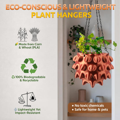 Enhon 6 Inch Hanging Planters for Indoor Plants, Unique Hanging Pots for Plants with Drainage and Hanger Baskets Hangers, Spiked Orb Plant Hanger, Silky Copper Finish