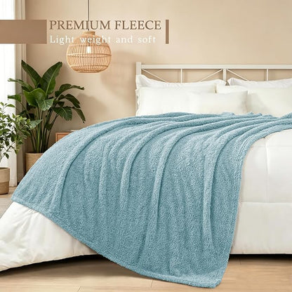 Exclusivo Mezcla Fleece Bed Blankets Queen Size, Ultra Soft, Lightweight and Fuzzy Stone Blue Blanket for Women, Home Decor, 90x90 Inches