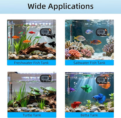 HiTauing Aquarium Heater 25W/50W/100W/200W/300W, Adjustable Knob Fish Tank Heater with Digital Thermometer, Submersible Betta/Turtle Tank Heater for Freshwater and Saltwater Tanks