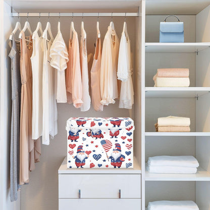 Storage Bins with Lids and Handles,American Day Flag Stars Gnomes Storage Box Storage Basket with Cover Collapsible Organizer Containers for Home Closet, Shelves